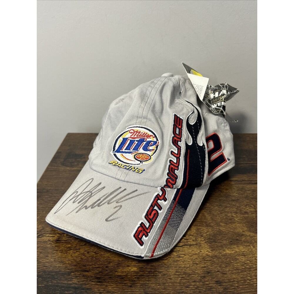 NEW Rusty Wallace SIGNED Gray Strapback Hat NASCAR Chase Authentics Drivers Line
